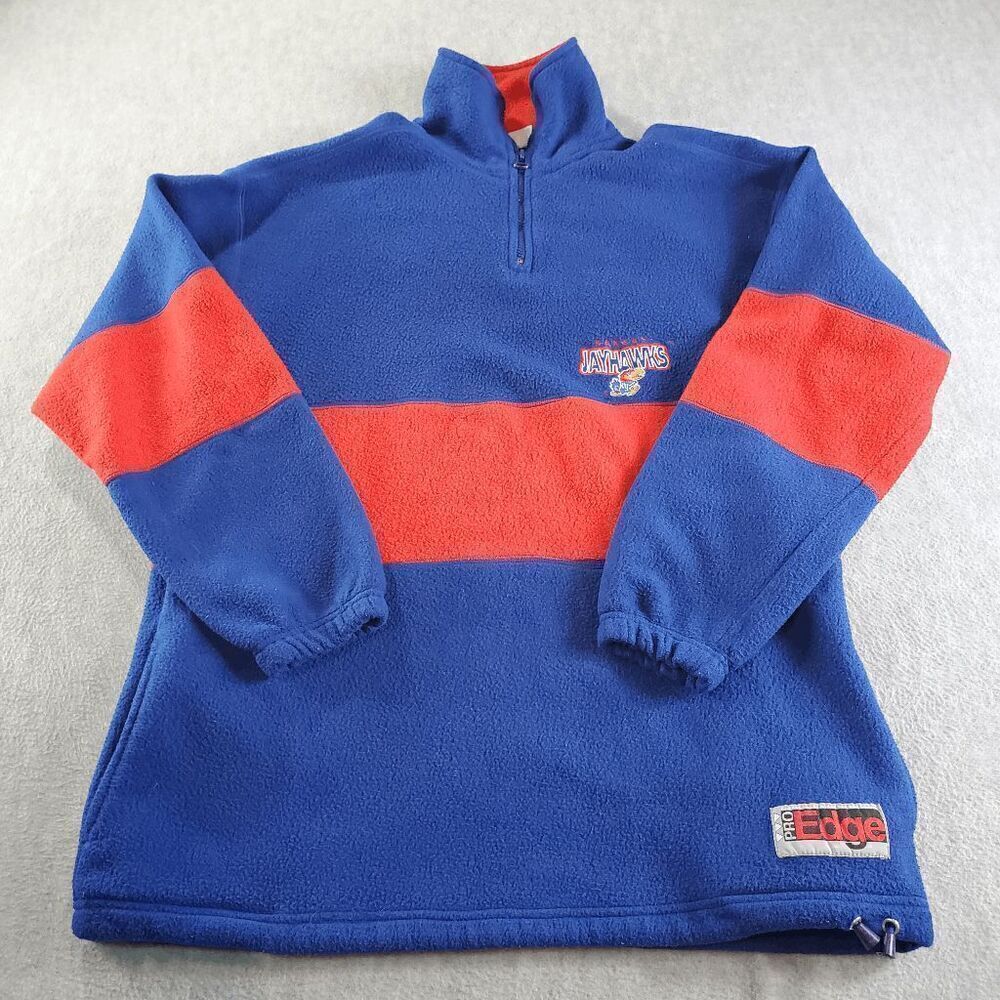 Kansas Jayhawks Jacket Mens Large Blue Vintage Pro Edge NCCA Basketball 1/4 Zip